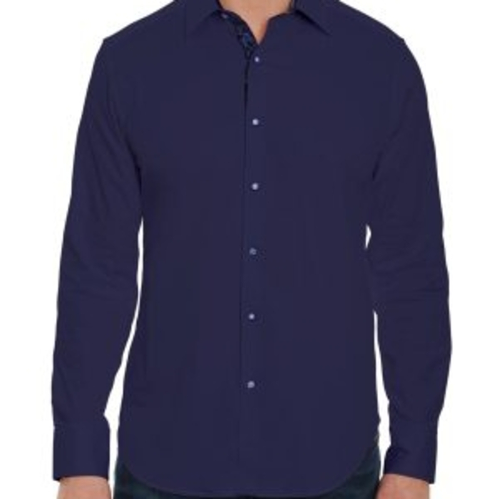 Robert Graham Men's Navy Blue 100% Cotton Dress Shirt Size L
